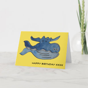 Cute Cartoon Blue Whale Birthday Card