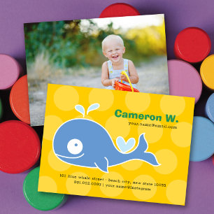 Cute Cartoon Blue Whale Kid Profile Photo Calling Business Card