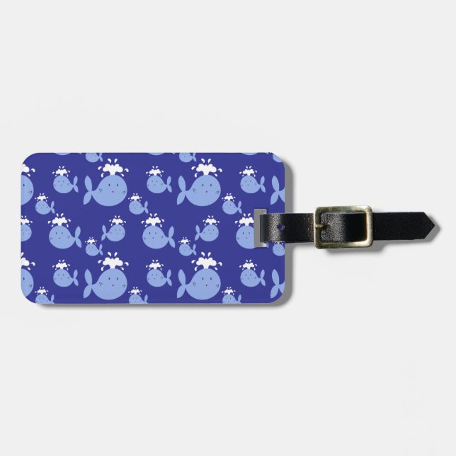 Cute Cartoon Blue Whale Pattern Luggage Tag (Front Horizontal)
