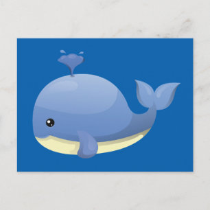 Cute Cartoon Blue Whale Spouting Water Postcard