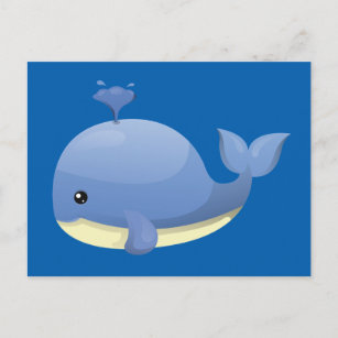 Cute Cartoon Blue Whale Spouting Water Postcard