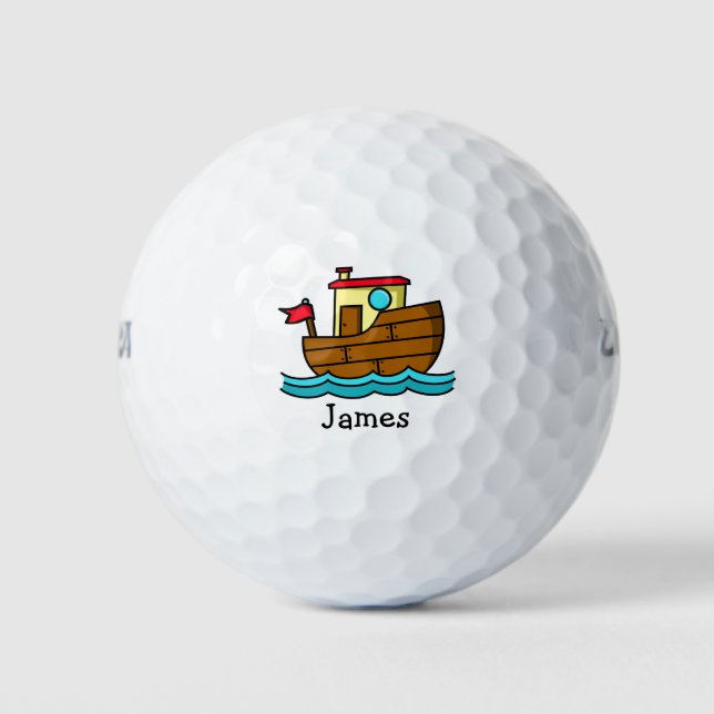 Cute Cartoon Boat Illustration Personalized Golf Balls (Front)