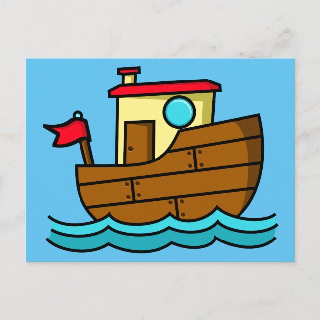 Cute Cartoon Boat Illustration Postcard (Front)