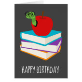 Cute cartoon book lover bookworm birthday (Front)