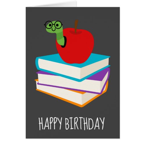 Cute cartoon book lover bookworm birthday