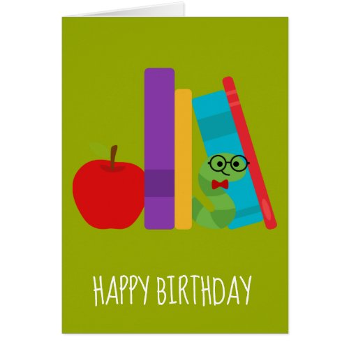 Cute cartoon book lover bookworm birthday