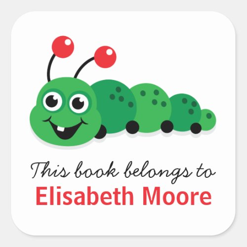 Cute cartoon bookworm personalized bookplate