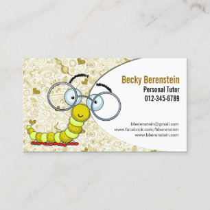 Cute Cartoon Bookworm Tutor Yellow Business Card