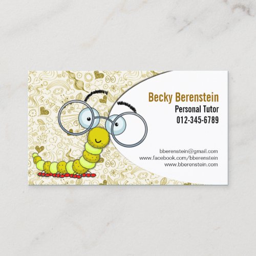 Cute Cartoon Bookworm Tutor Yellow Business Card