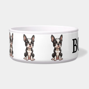 Cute Cartoon Boston Terrier Personalize Bowl