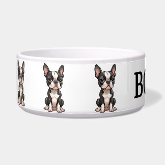 Cute Cartoon Boston Terrier Personalize Bowl