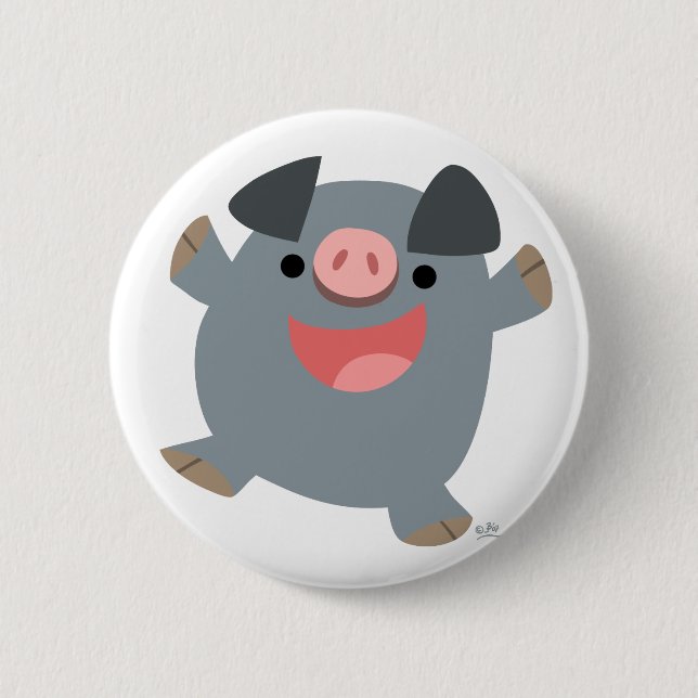 Cute Cartoon Bouncy Pig Button Badge (Front)