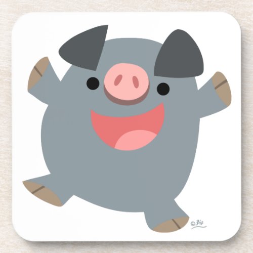 Cute Cartoon Bouncy Pig Coasters Set