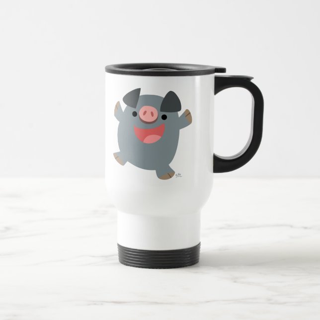 Cute Cartoon Bouncy Pig Commuter Mug (Right)