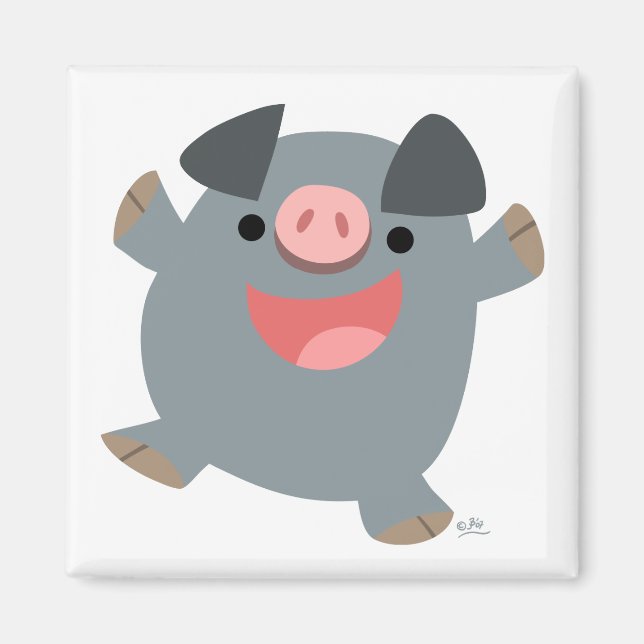 Cute Cartoon Bouncy Pig Magnet (Front)