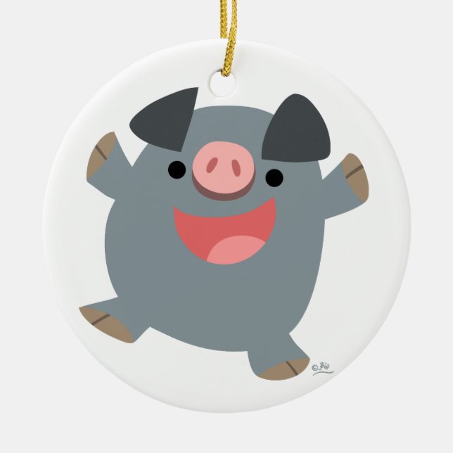 Cute Cartoon Bouncy Pig Ornament (Front)