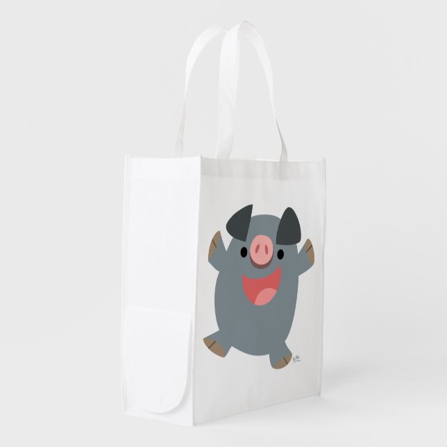 Cute Cartoon Bouncy Pig Reusable Bag (Front Side)