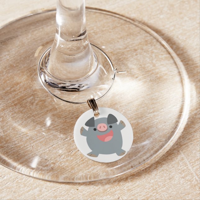 Cute Cartoon Bouncy Pig Wine Charm (In Situ)