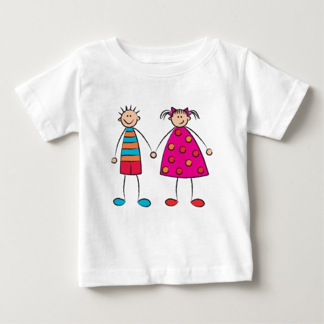 Cute Cartoon Boy and Girl Equals Love T-shirt (Front)