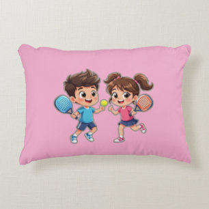 Cute Cartoon Boy and Girl Playing Padel Tennis – F Accent Pillow