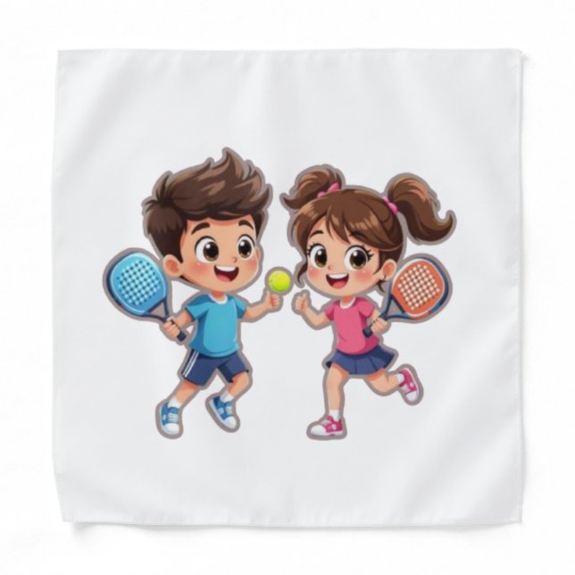 Cute Cartoon Boy and Girl Playing Padel Tennis – F Bandana (Front)