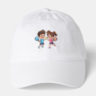 Cute Cartoon Boy and Girl Playing Padel Tennis – F Hat