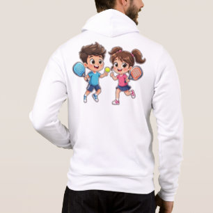 Cute Cartoon Boy and Girl Playing Padel Tennis – F Hoodie