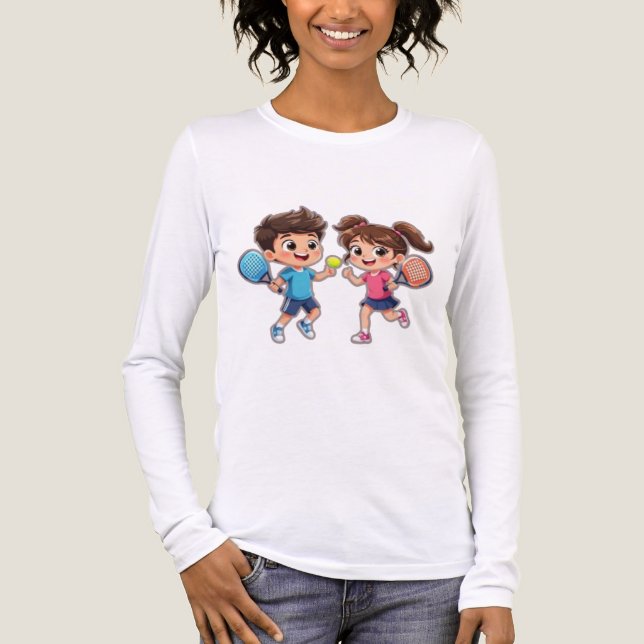 Cute Cartoon Boy and Girl Playing Padel Tennis – F Tri-Blend Shirt (Front)