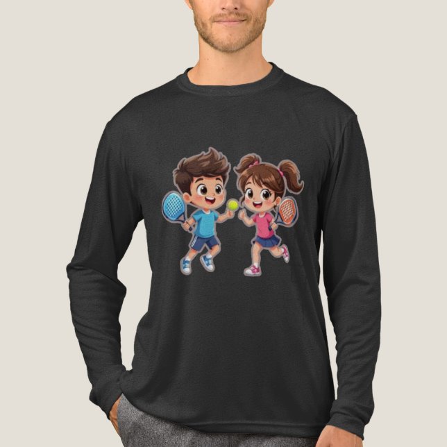 Cute Cartoon Boy and Girl Playing Padel Tennis – F Tri-Blend Shirt (Front)