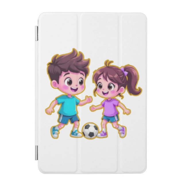 Cute Cartoon Boy and Girl Playing Soccer Together  iPad Mini Cover (Front)