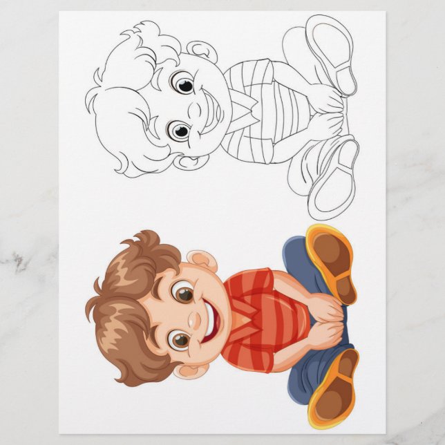 Cute Cartoon  boy coloring page (Front)