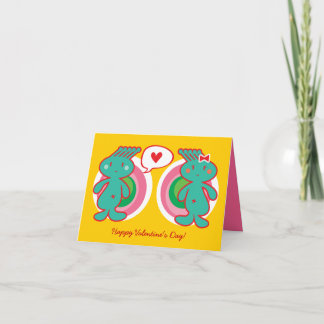 Cute Cartoon Boy Girl Couple Happy Valentine's Day Holiday Card