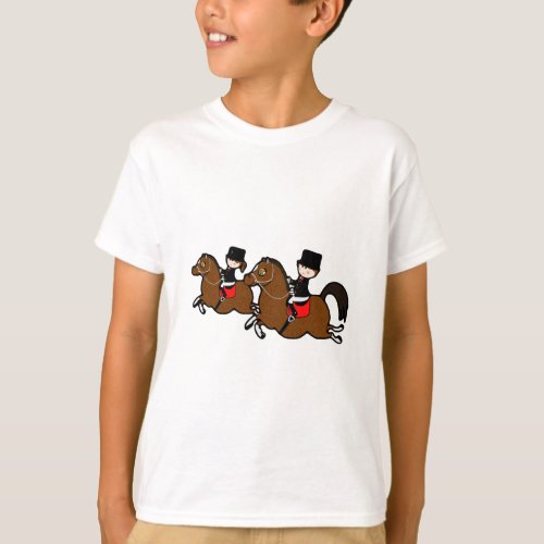 Cute cartoon boy girl riding dressage horses T_Shirt