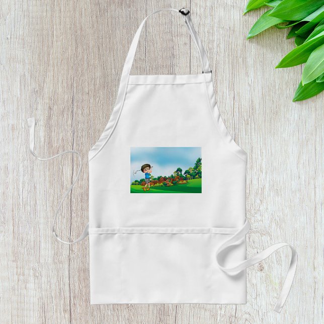 Cute Cartoon Boy Golfing Fun Golf Lover Design  Adult Apron (Creator Uploaded)