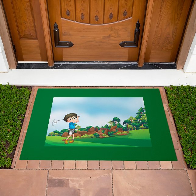 Cute Cartoon Boy Golfing Fun Golf Lover Design  Doormat (Creator Uploaded)