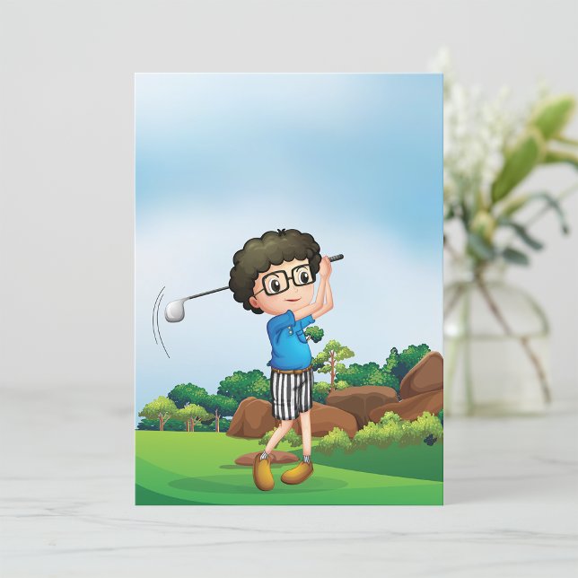Cute Cartoon Boy Golfing Fun Golf Lover Design  Invitation (Creator Uploaded)