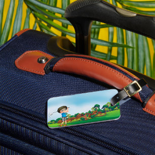 Cute Cartoon Boy Golfing Fun Golf Lover Design  Luggage Tag
