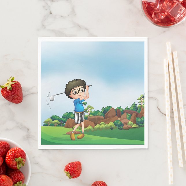 Cute Cartoon Boy Golfing Fun Golf Lover Design  Napkins (Creator Uploaded)
