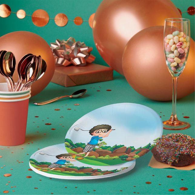 Cute Cartoon Boy Golfing Fun Golf Lover Design  Paper Plates (Creator Uploaded)