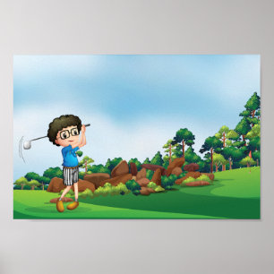 Cute Cartoon Boy Golfing Fun Golf Lover Design  Poster