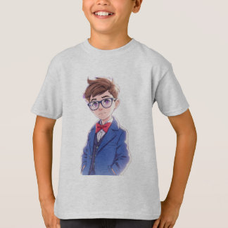 Cute Cartoon Boy in Blue Suit Kids T-Shirt