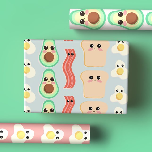Cute Cartoon Breakfast Food with Happy Face Wrapping Paper Sheets (Creator Uploaded)