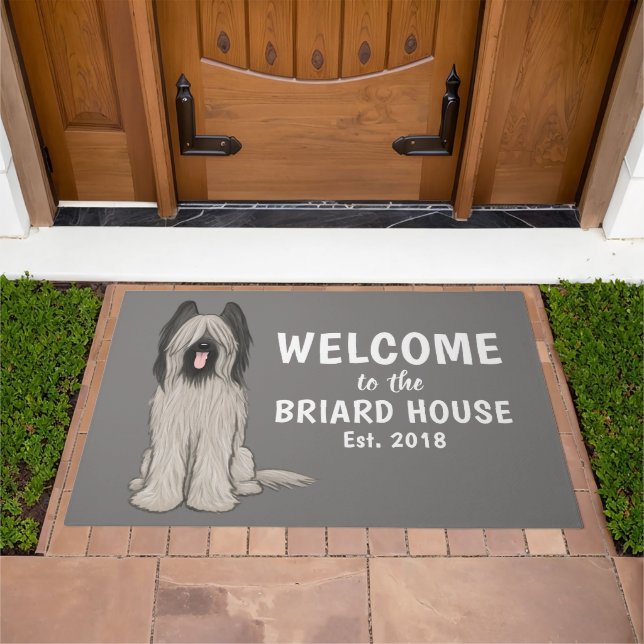 Cute Cartoon Briard Dog Lover's Personalized Doormat (Outdoor)