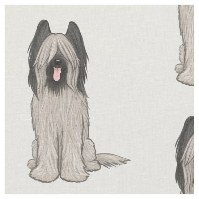 Cute Cartoon Briard | Dogs Patterned Fabric (Close Up)