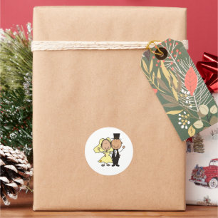 Cute Cartoon Bride and Groom Wedding Favor Sticker