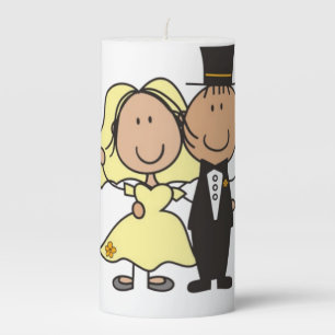 Cute Cartoon Bride and Groom Wedding Pillar Candle