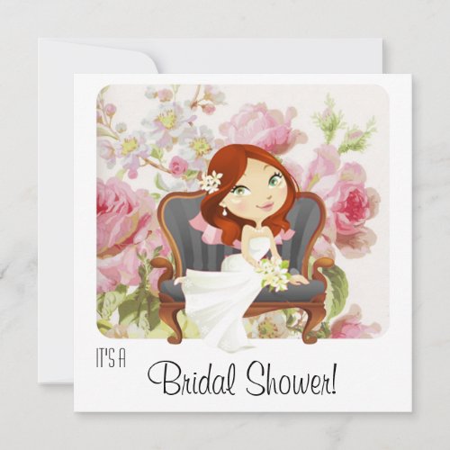 Cute Cartoon Bride Bridal Shower Invitation