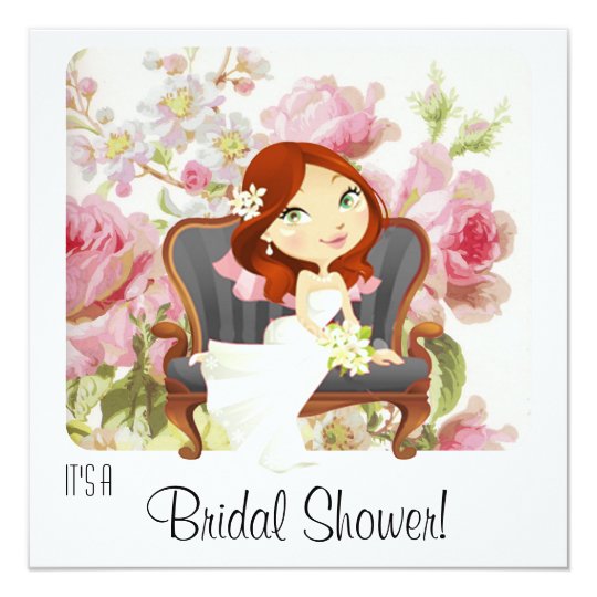 Cute Cartoon Bride Bridal Shower Invitation