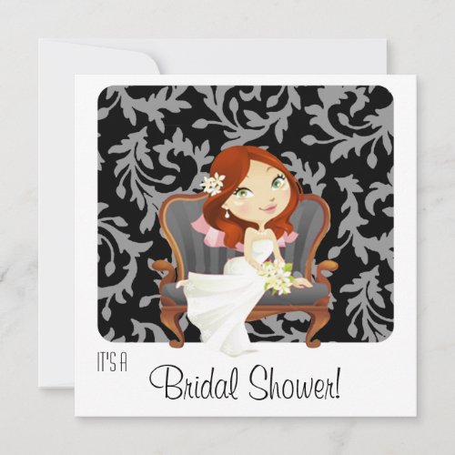 Cute Cartoon Bride Bridal Shower Invitation