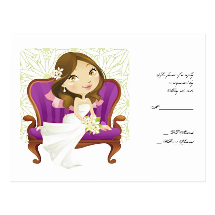 Cute Cartoon Bride Bridal Shower RSVP Post Cards